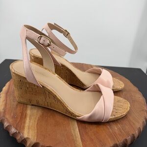 Stuart Weitzman Everly 75 pink Leather cork Wedge Sandals ankle strap sz 9.5